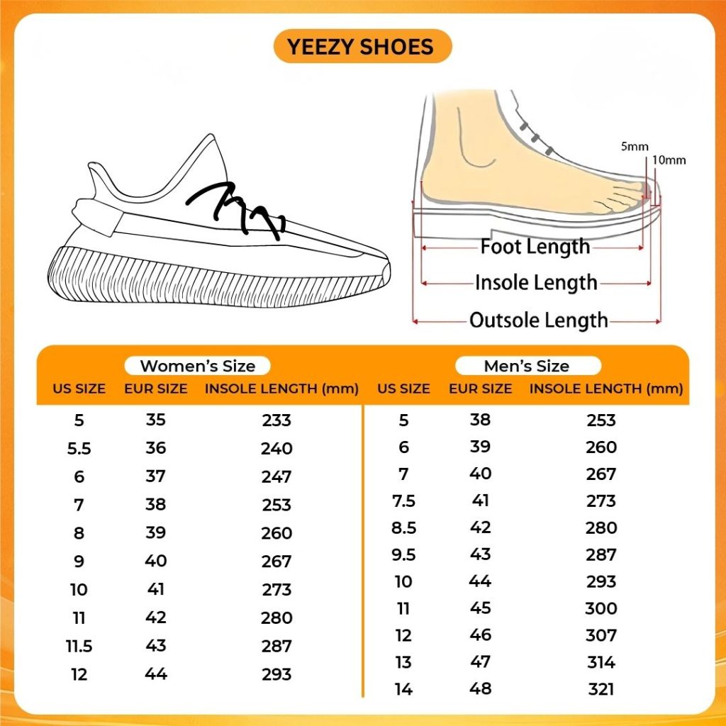 Yeezy Shoes Size Chart - Black Clover Shop