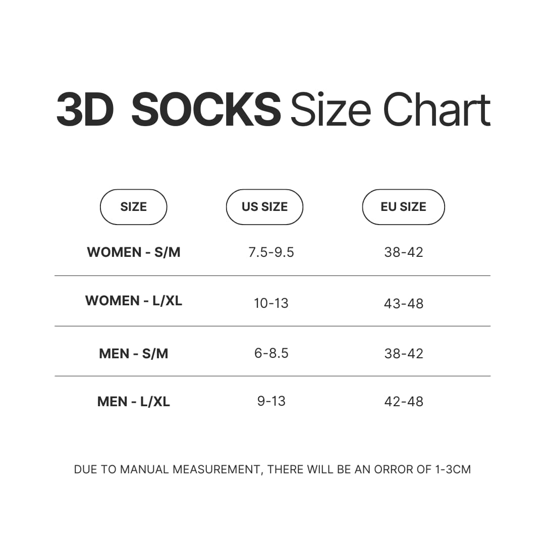 3D Socks Size Chart - Black Clover Shop