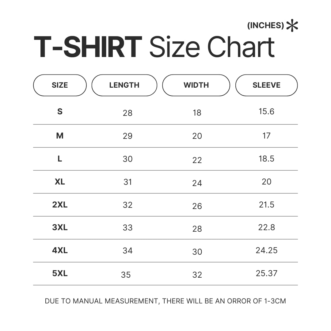 3D T shirt Size Chart - Black Clover Shop