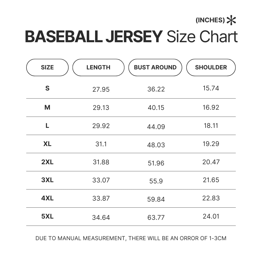 Baseball Jersey Size Chart - Black Clover Shop