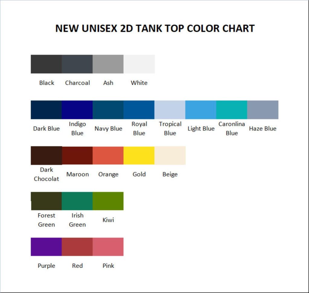 tank top color chart - Black Clover Shop