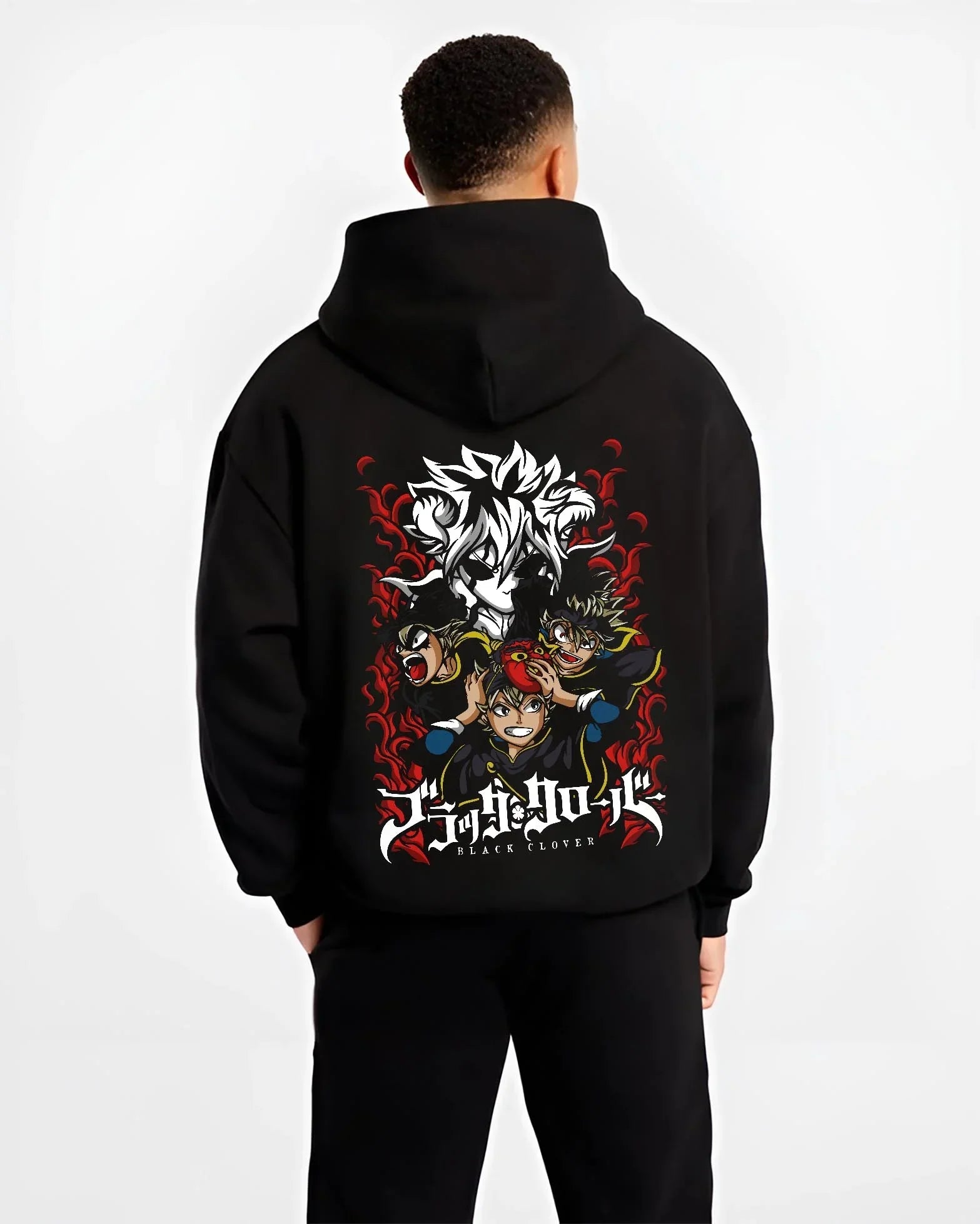 ASTACL B.black hoodie male back view - Black Clover Shop
