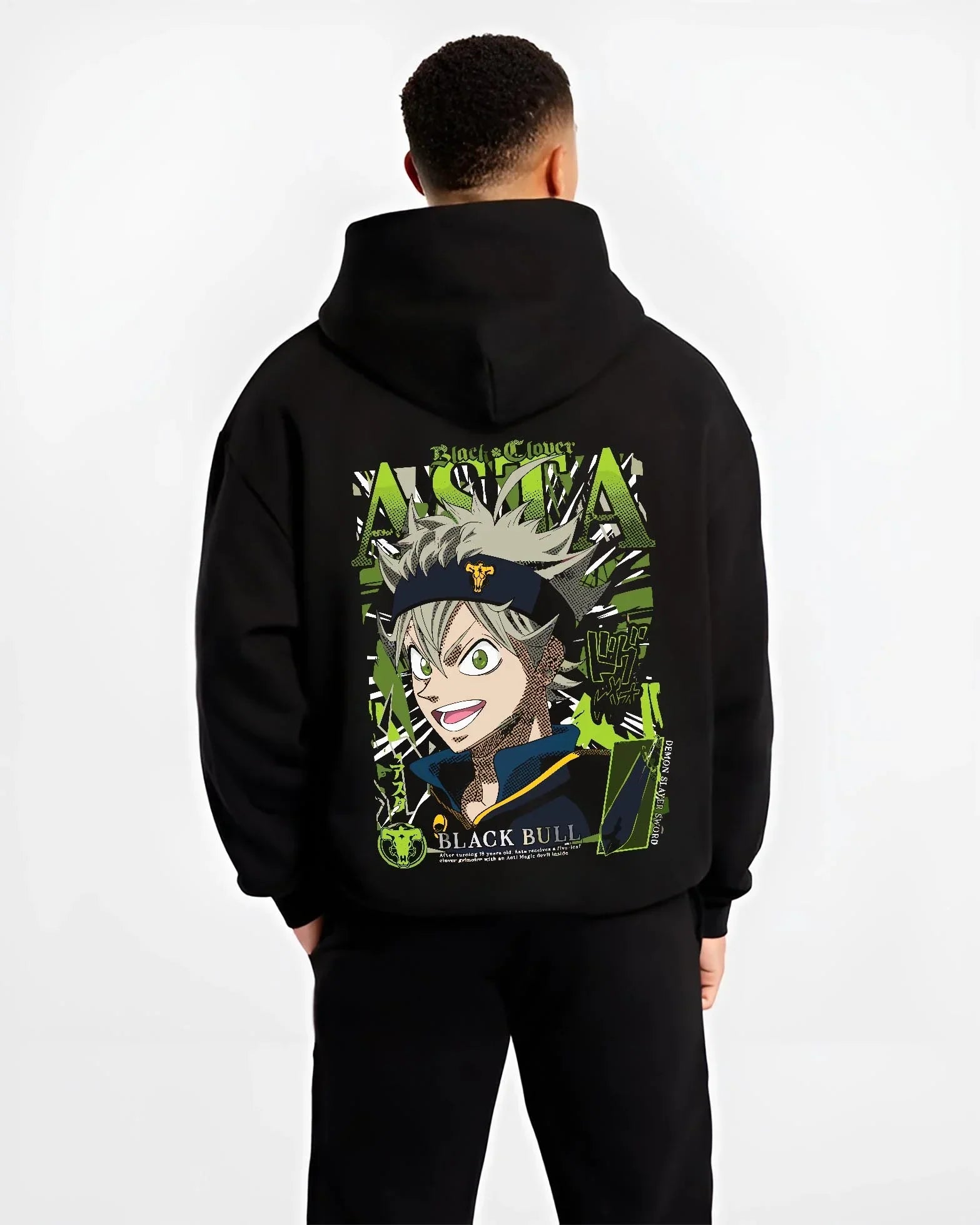 ASTSMI B.black hoodie male back view - Black Clover Shop