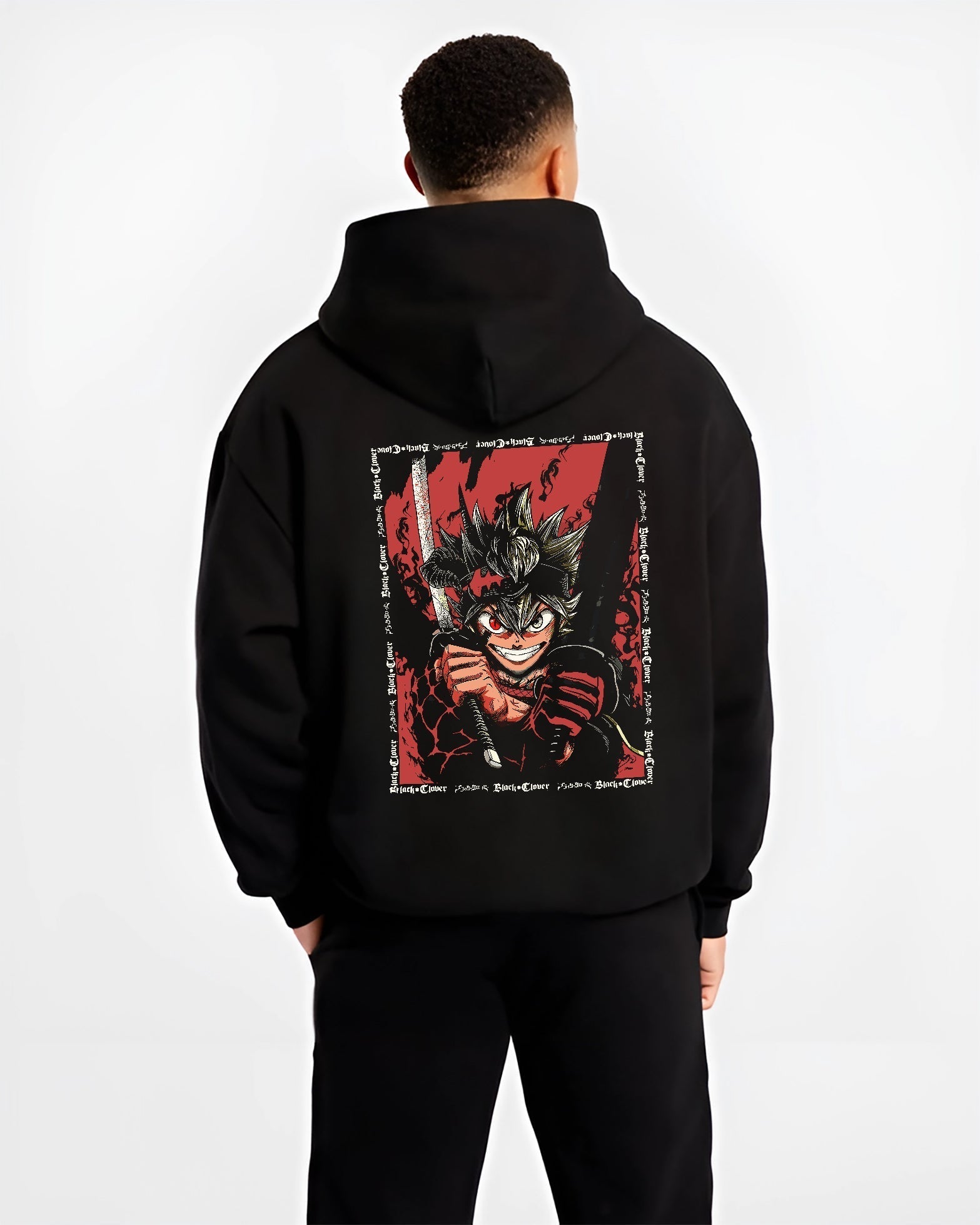 asta black clover black hoodie male back view - Black Clover Shop